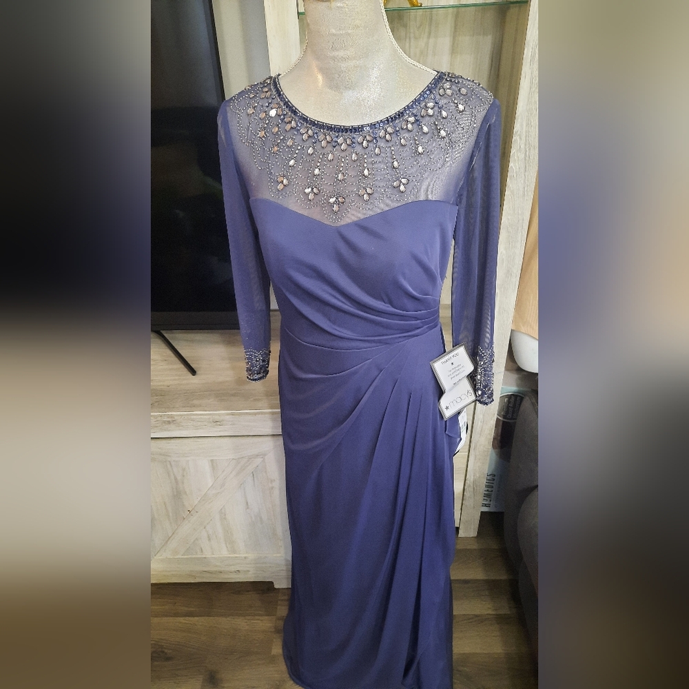 Alex Evenings Purple Asymmetrical Ruched Gown